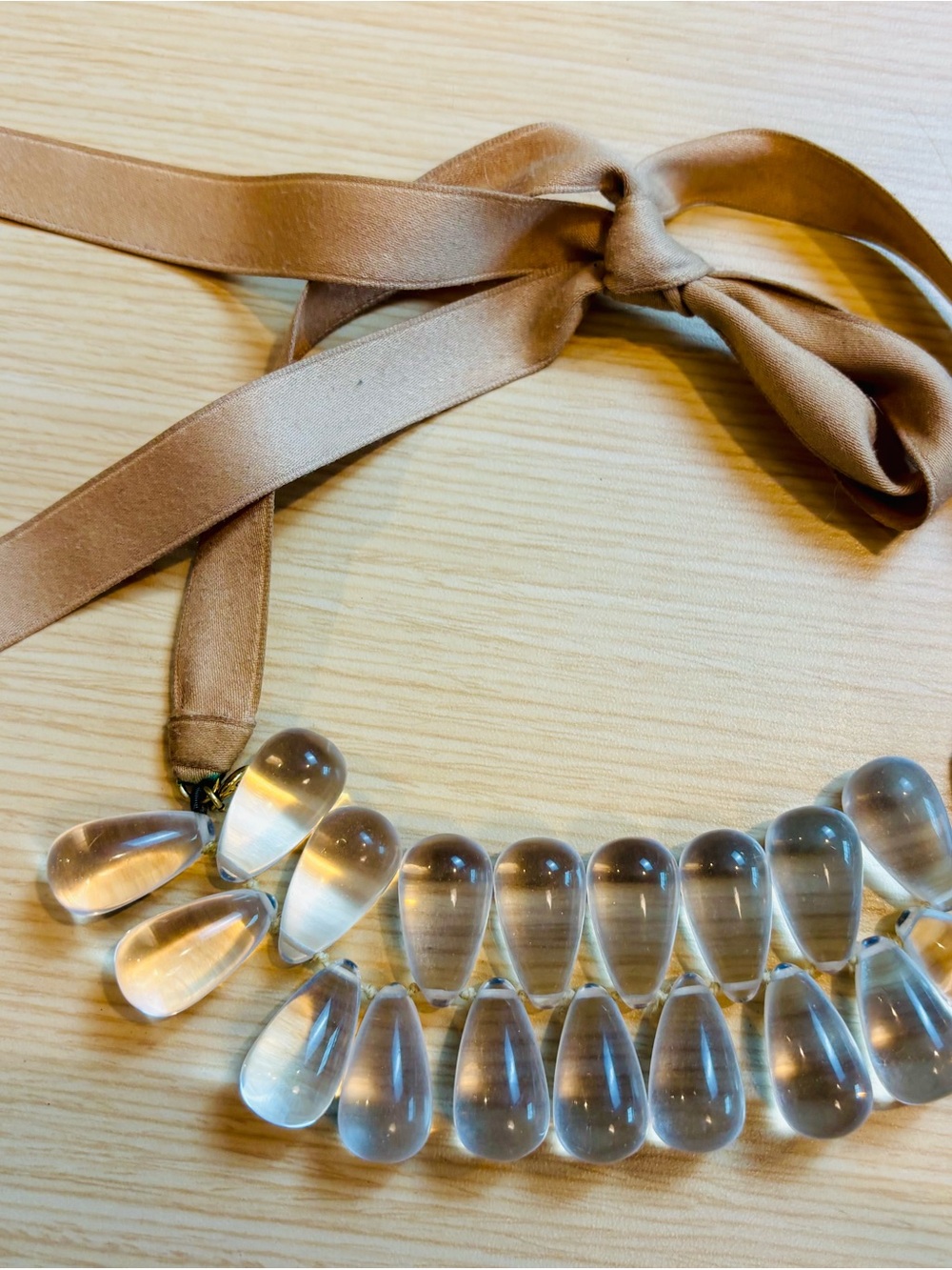J Crew Clear Glass Bead Teardrop Ribbon Vintage Statement Necklace Y2K